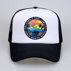 The Best Surfing Santa Monica California Women's Retro Style Vacation Beach sunhat Summer mesh Breathable Baseball cap