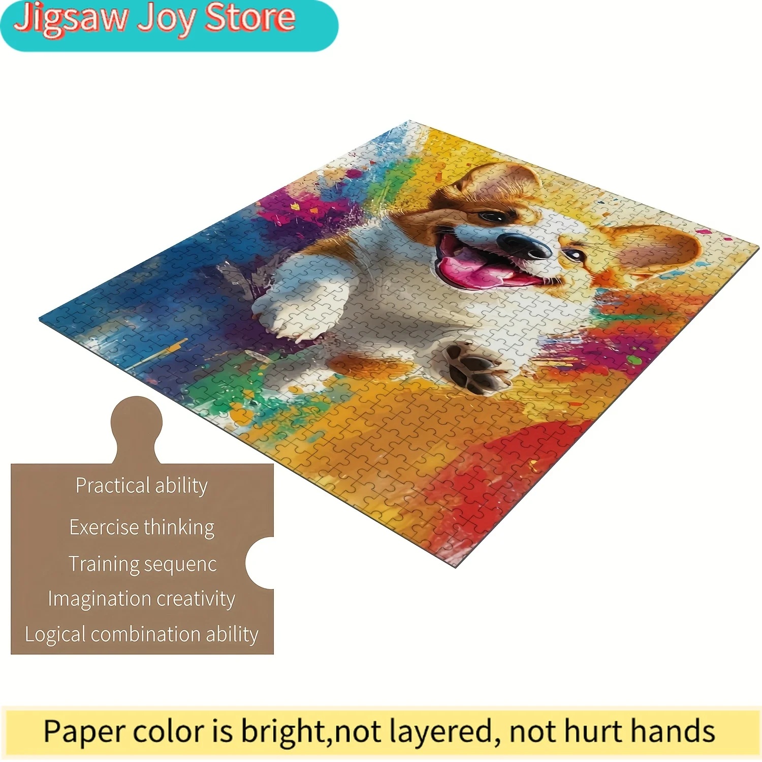 

Leaping Corgi Jigsaw Puzzle - Vibrant Rainbow Background, Scratch-Resistant, Portable & Ideal for & Families, Puzzle Craft |