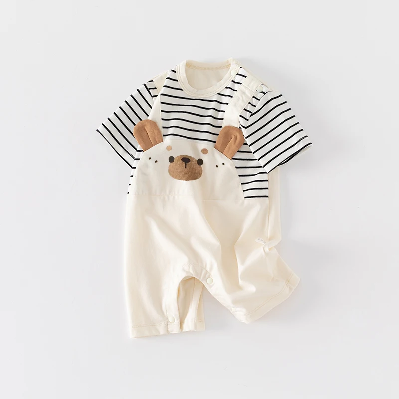 Baby pure cotton one-piece harem summer male and female baby fake two-piece overalls fashionable short-sleeved harem