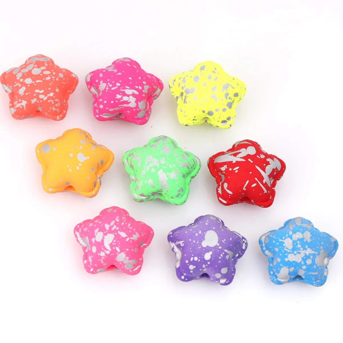 6pcs Random Color 1.9cm Graffiti Five Pointed Star Acrylic Beads for DIY Necklace Bracelet Jewelry Decoration Craft Supplies