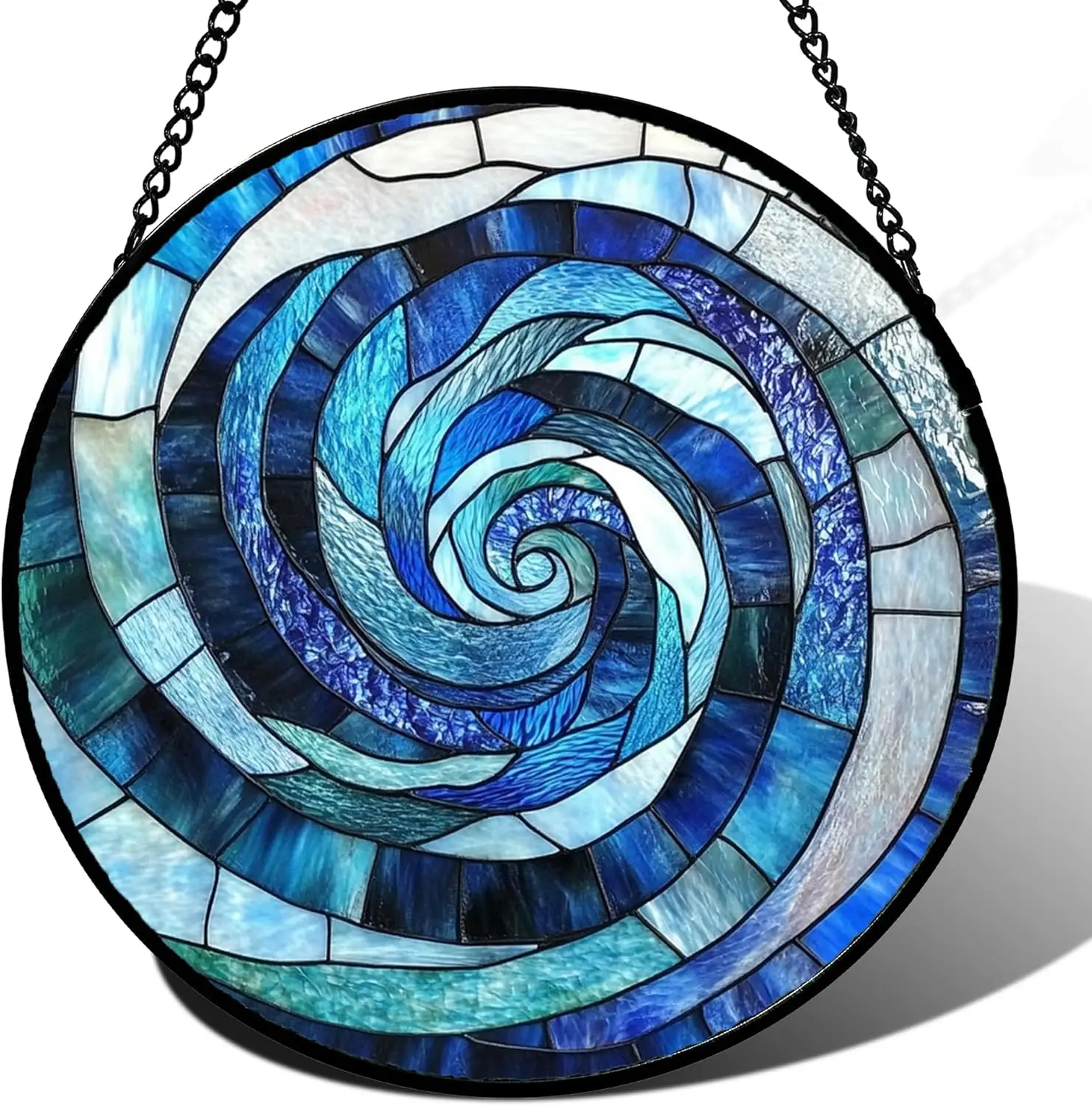 

Abstract Blue Swirl Stained Glass Window Hanging Suncatcher Decor for Doors Garden Patio Gifts 7.8 Inches