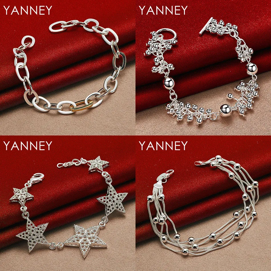

Charm 925 Sterling Silver 8 Inch Delicate Beaded Star Bracelet Women Party Wedding Fashion Jewelry Accessories