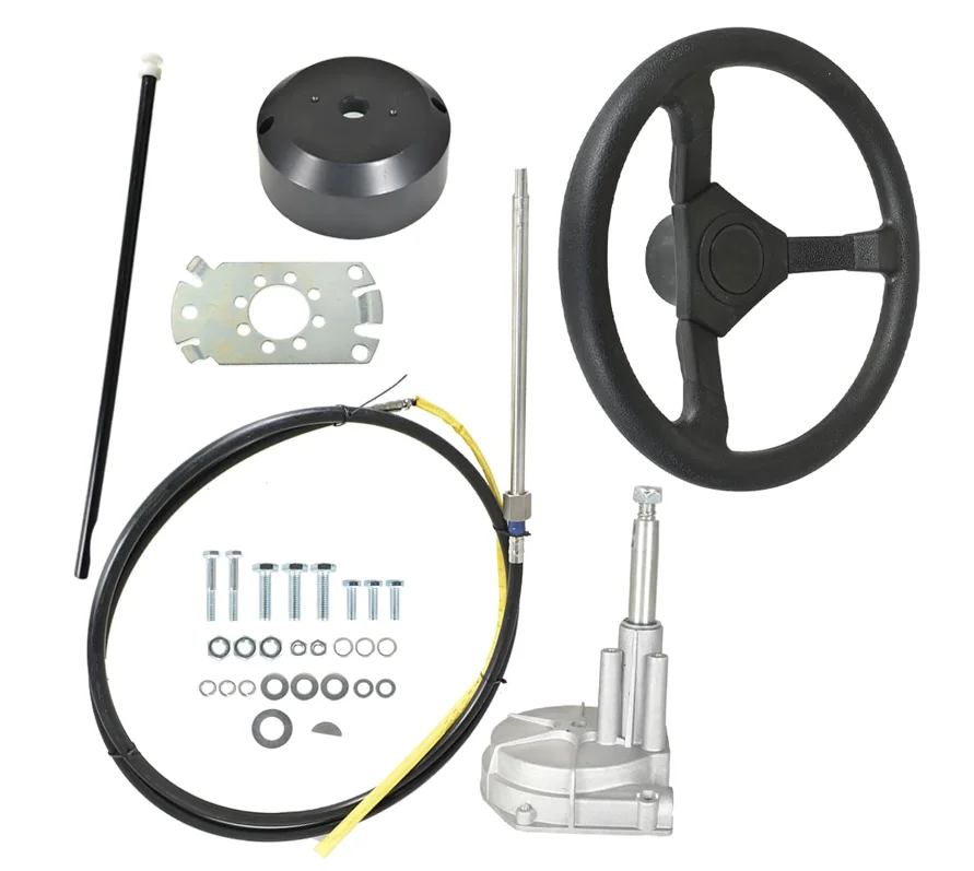 

10/12/13/14/15FT Boat Steering Cable Kit Outboard Steering Cable Boat Steering System Kit with 12.5 Inch Wheel Rotary Helm