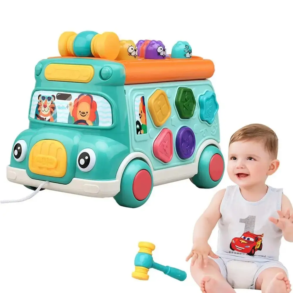 Plastic Muziek Activiteit Bus Baby Interactief Spel Geluid Bus Muziek Educatief Licht Vorm Sorter Whack-a-Mole Desktop Decor