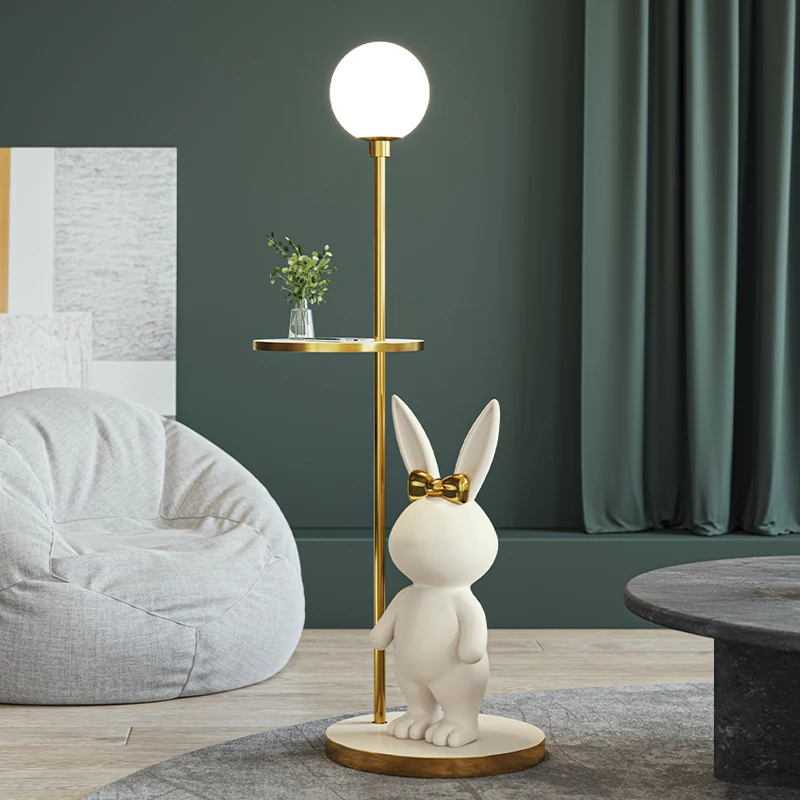 Nordic cute floor lamp Fashion Coffee lamp stand with shelve animal lamp E27 Boy Girl Room Bedroom LED Rabbit kids room light