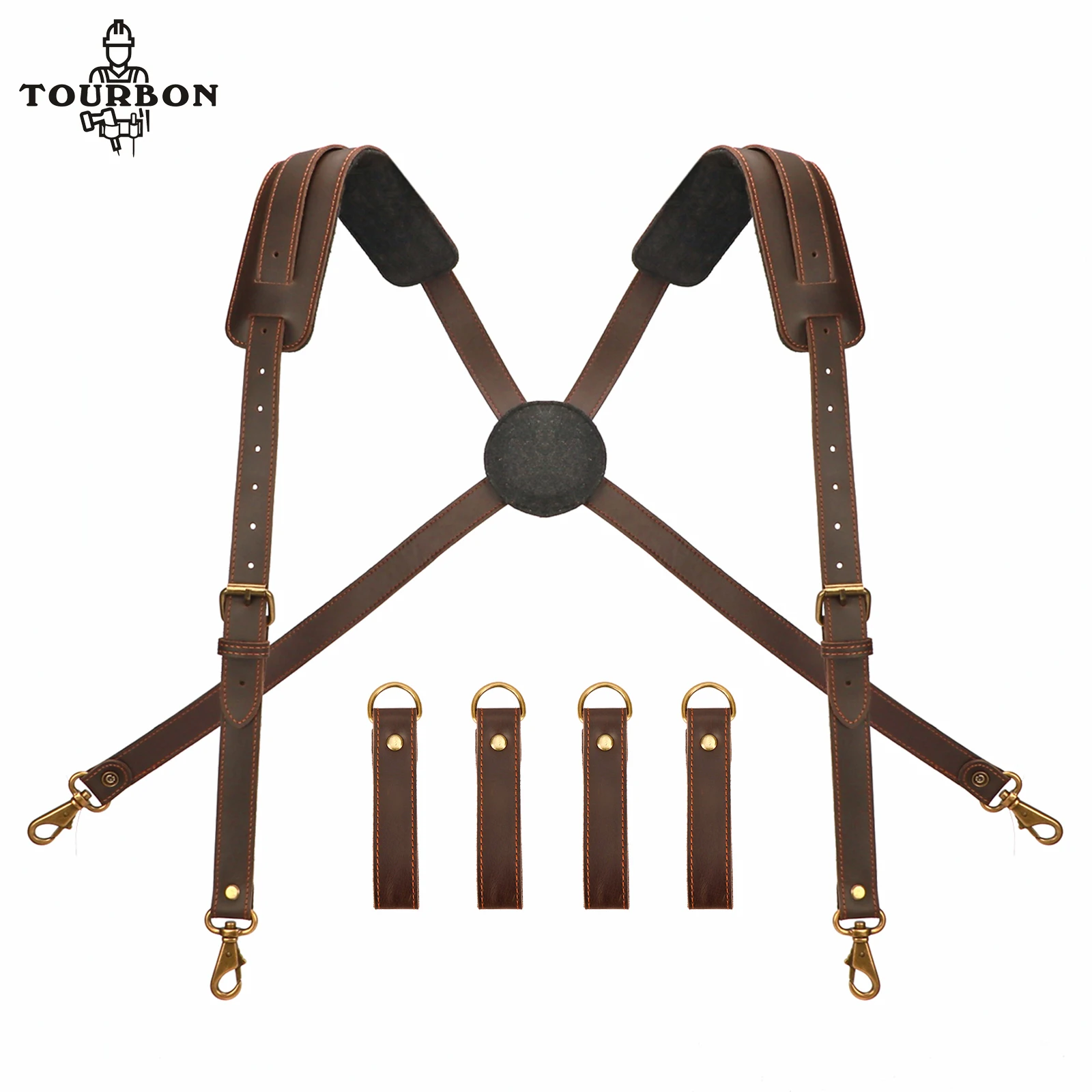 Tourbon Leather Tool Belt Suspenders Heavy Duty Carpenter Construction tool belt Fully Adjustable Framing Woodworking Men