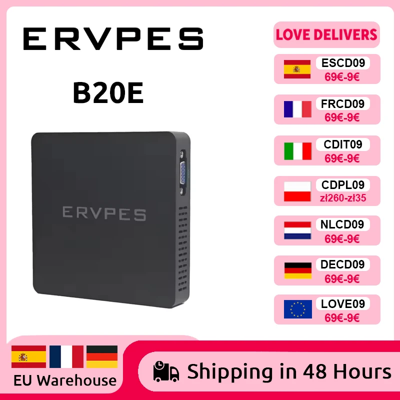 ERVPES Mini-PC B20E Windows 11 Pro 8 GB RAM 128 GB ROM J3710 Micro-Desktop-Computer Dual-Band-WLAN-Mini-PC