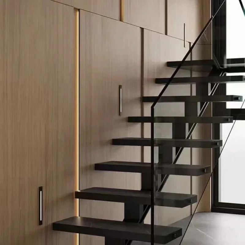custom.Factory Direct Sale Modern Durable Wooden Staircase LED Lighting Floating Straight Stairs Customized Interior Staircase