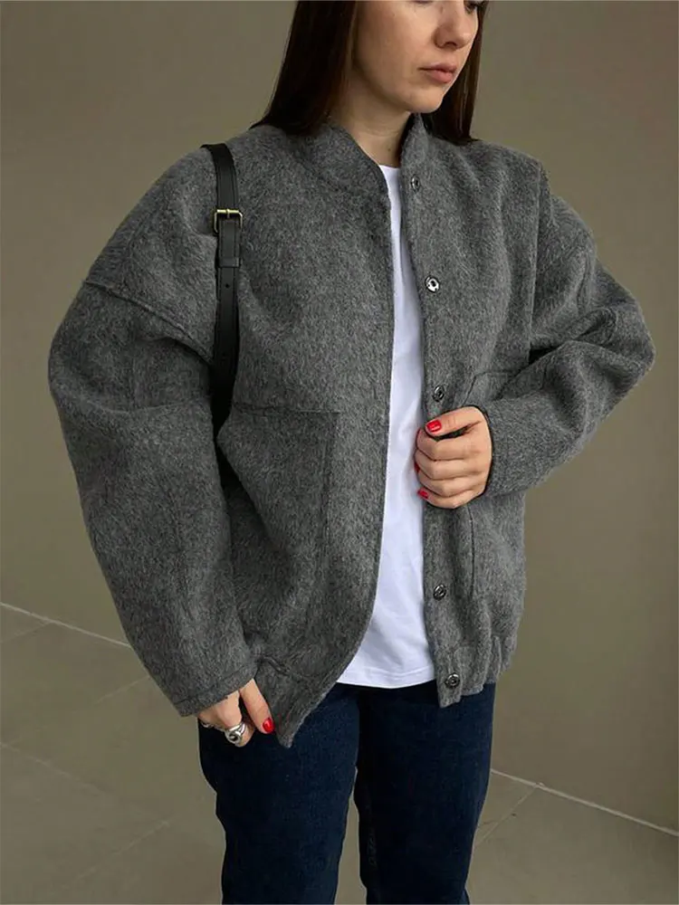 

HH осенние женские свободные повседневные однотонные пальто 2025 новая мода куртка-бомбер с длинными рукавами модное пальто для поездок на работу верхняя одежда