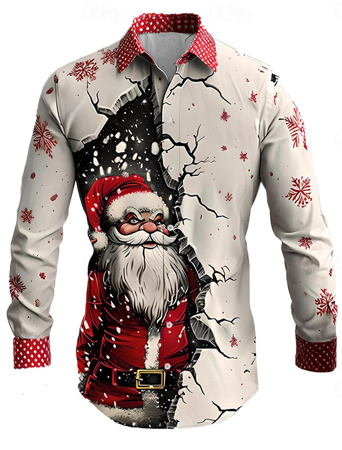 Visual Abstract Men's Fashion Colorblock Long Sleeve Button Shirt Christmas Style Shirt New Santa Claus Print Men's Long Sleeve