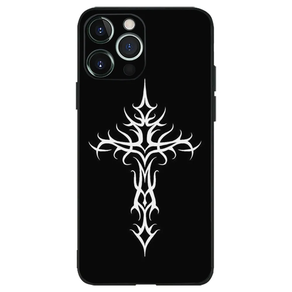 Cyber Sigil Cross Phone Case For iPhone 16,15,14,13,12,11,Plus,Pro Max,XS,X,XR,SE,Mini,8,7 Soft Silicone Black Cover