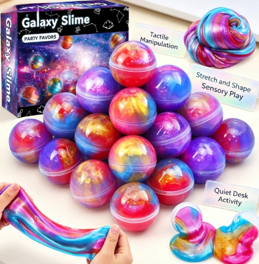 Galaxy Slime Balls Set, Marbled Stretchy Soft Slime Kit, Non‑Sticky Sensory Stress Relief Putty Toy