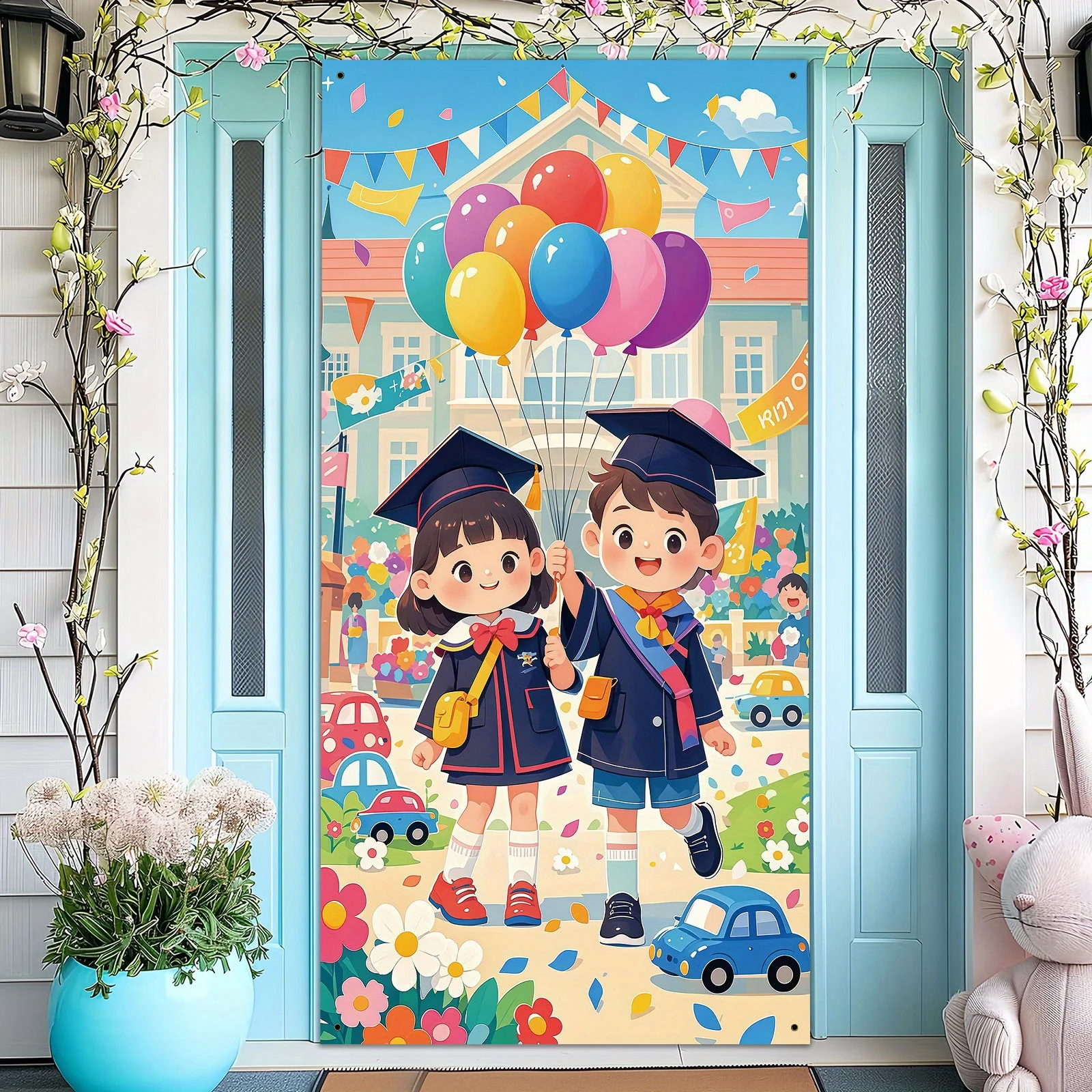 Bannière de célébration de la remise des diplômes - Polyester, Félicitations pour votre diplôme, décoration pour les maternelles et les écoles primaires