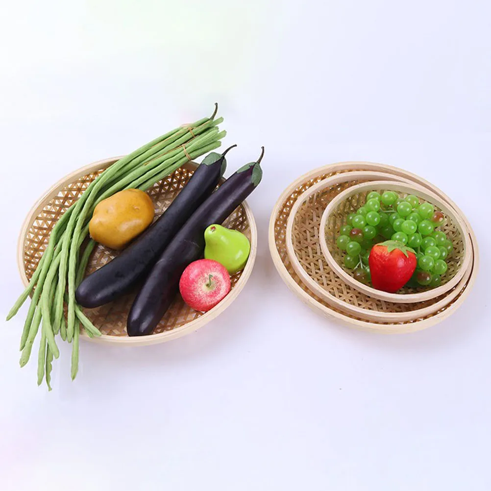 

3pcs Bamboo Fruit Tray Eco-Friendly Storage Basket Lightweight Serving Tray for Home Kitchen Woven Baskets Exquisite