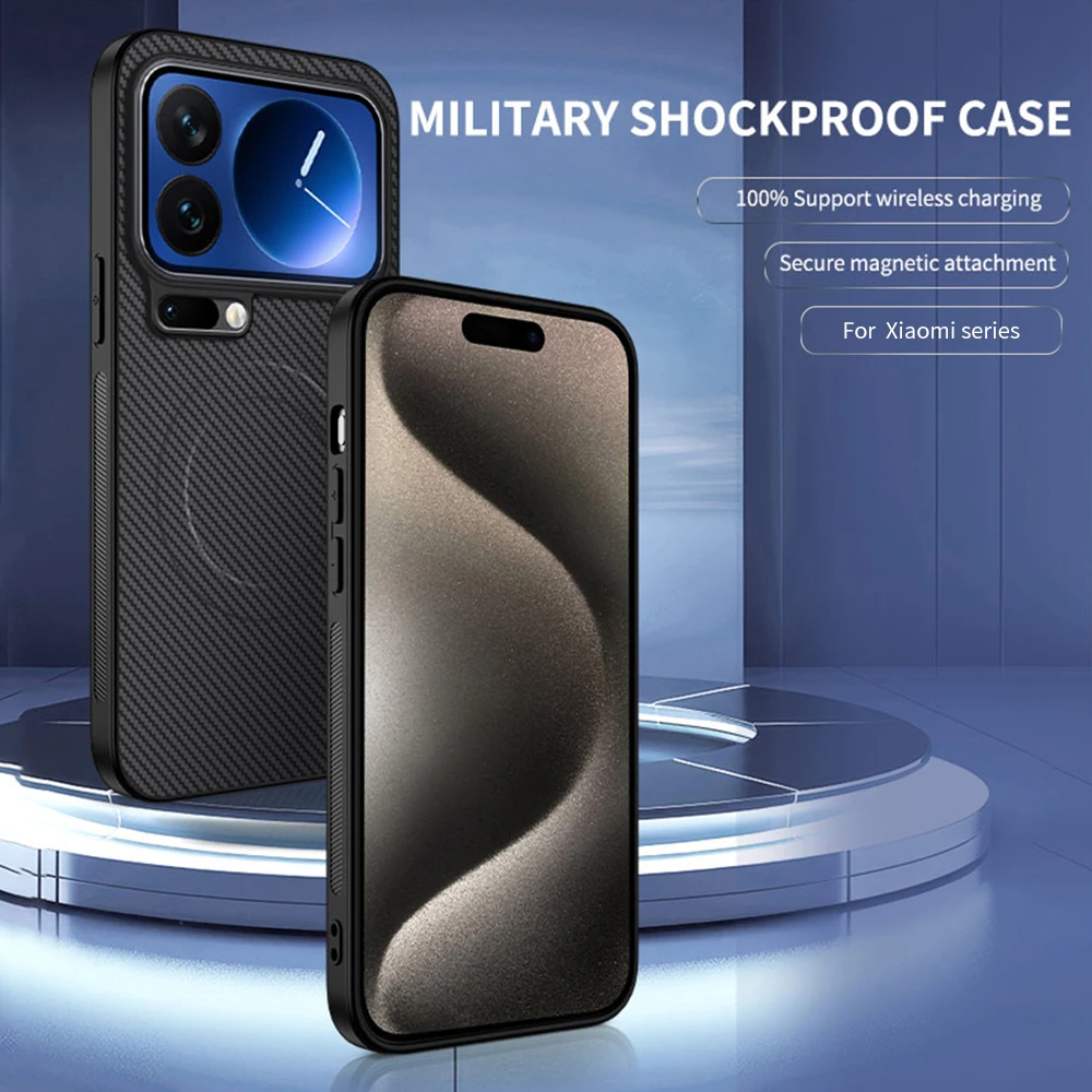 Magnetische kabellose Ladehülle für Xiaomi Redmi Note 15 Pro 4G 14 Pro 13 für Xiaomi Redmi 15 15C Cover Funda Carbonfaser.