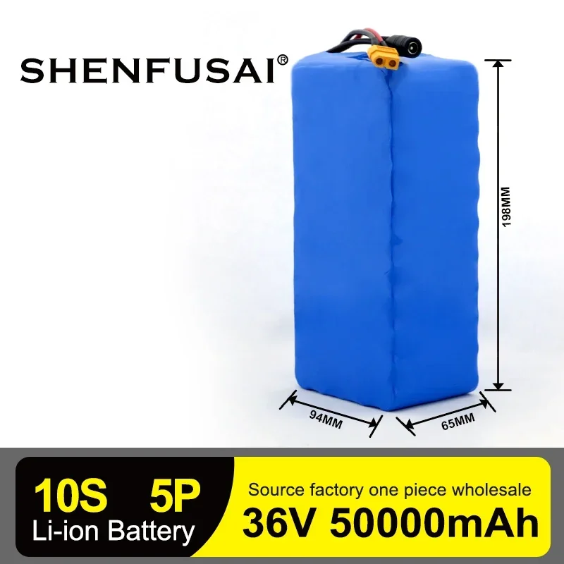 10S5P 36V 50AH Lithium Battery Pack 18650 1000W High Power Motor For E-bicycle Scooter Power Tools Li-ion Cells+42V 2A Charger