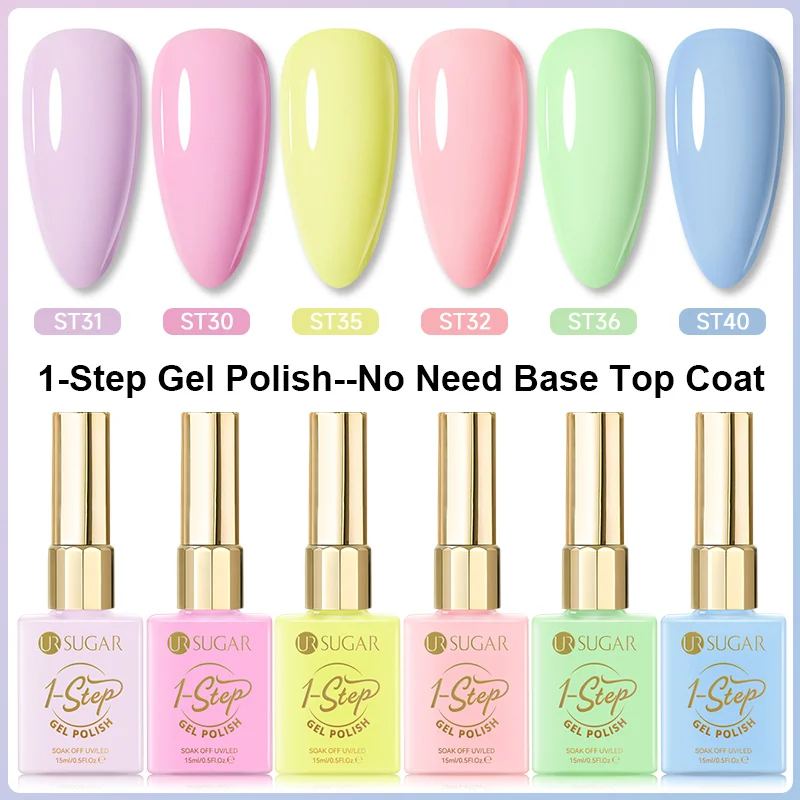 UR SUGAR 1/6Pcs 15ml 1-Step Gel Nail Polish Macaron Series Nail Art Manicure Soak Off UV LED Gel Varnishes No Need Base Top Gel