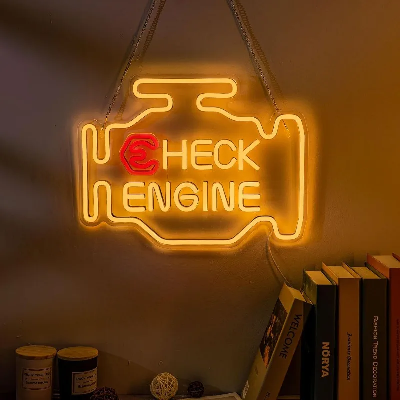 XM Check Engine Neon Garage LED Neon, Dimmable, USB-powered, Mens Wall Art Gifts, Mens Cave Garage Room Automatic Repair Shop