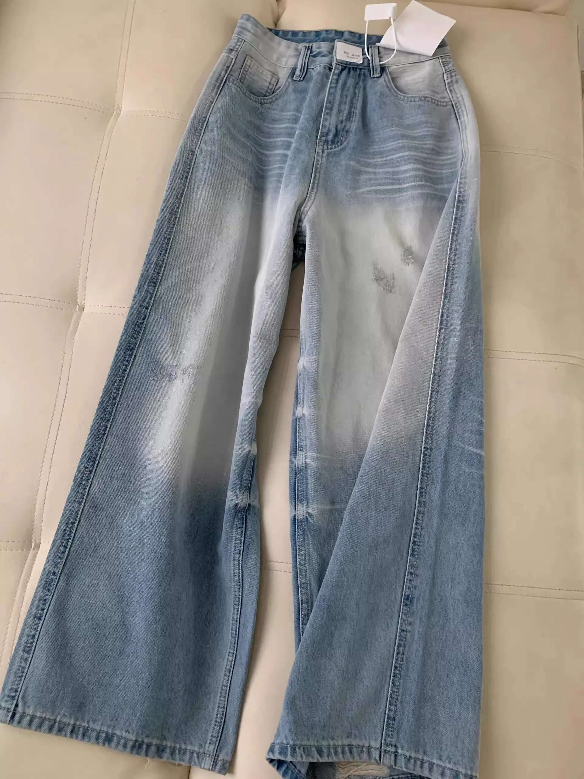 

Light Blue Washed Straight Leg Men's Jeans Casual Loose Wide Leg Long Trousers Trendy Brand New 2026 Spring Autumn Season