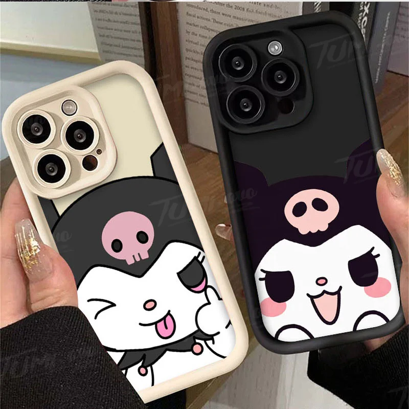 Cartoon Sanrio Cute Kuromi Phone Case for iPhone 14 15 Pro Max 13 12 11 X XS XR 7 8 Plus SE 2020 Matte Printing Silicone Cover