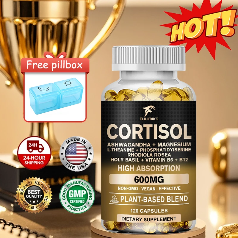 

Высокоэффективные капсулы Fulimiks для снижения уровня кортизола с ашвагандой и родиолой, поддержка снижения уровня кортизола, поддержка расслабления, для мужчин и женщин