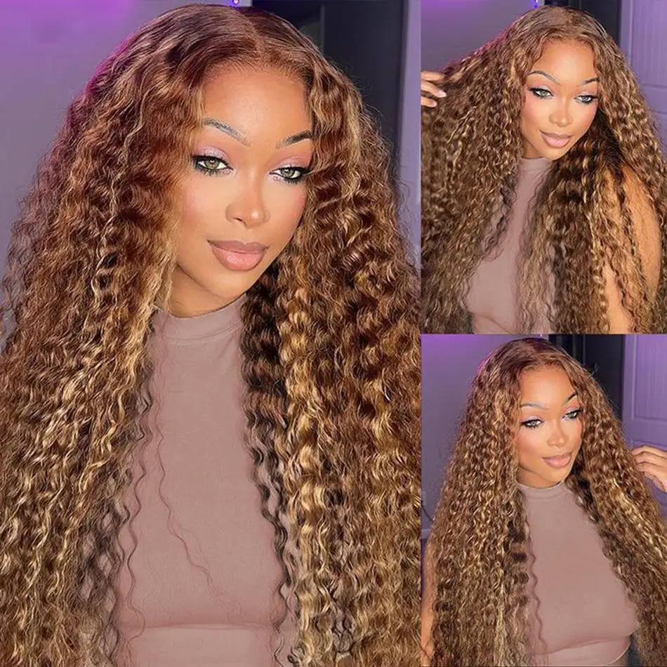 

Deep Wave Frontal Wig 13X6 Hd Lace Highlight Wig Human Hair 13X4 Lace Front Wig Brazilian Curly 220 Density For Women 30 32 Inch