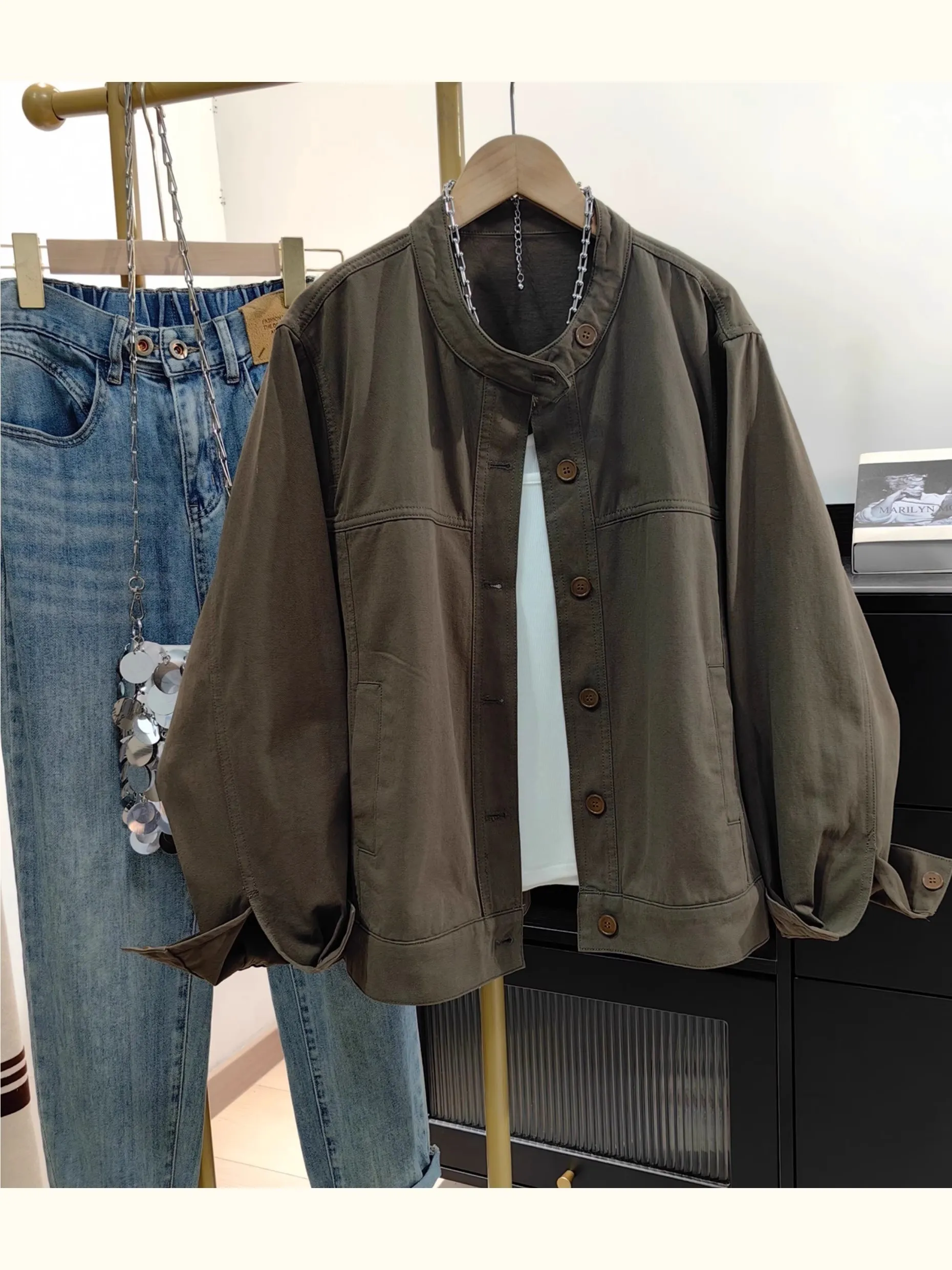 

Женская рабочая одежда Jaet ort Свободный крой с воротником-стойкой Хлопковая рабочая одежда Топ Осень-зима Faion Женская рта Верхняя одежда