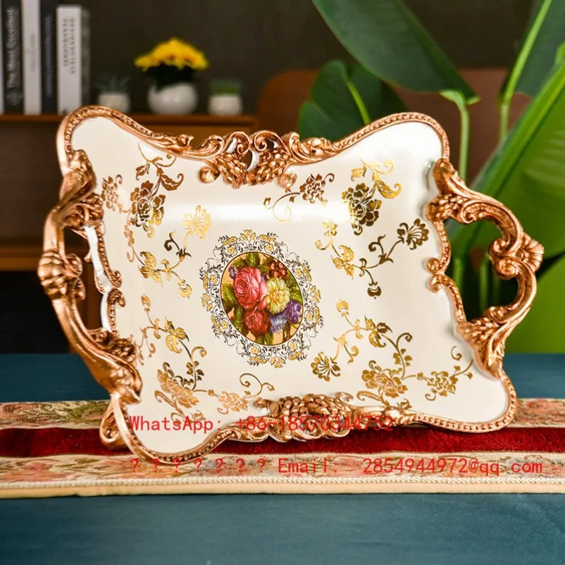 European Pearl White Craft Resin Fruit Plate Luxury Retro Large Family Coffee Table Ornament