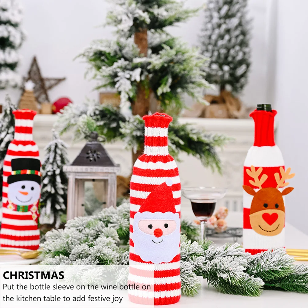 

2pcs Wine Sweaters Knitted Covers Christmas Decorations For Gift Party Use Xmas Knitted Bottle Sweaters Bottle Bags Bar Tools