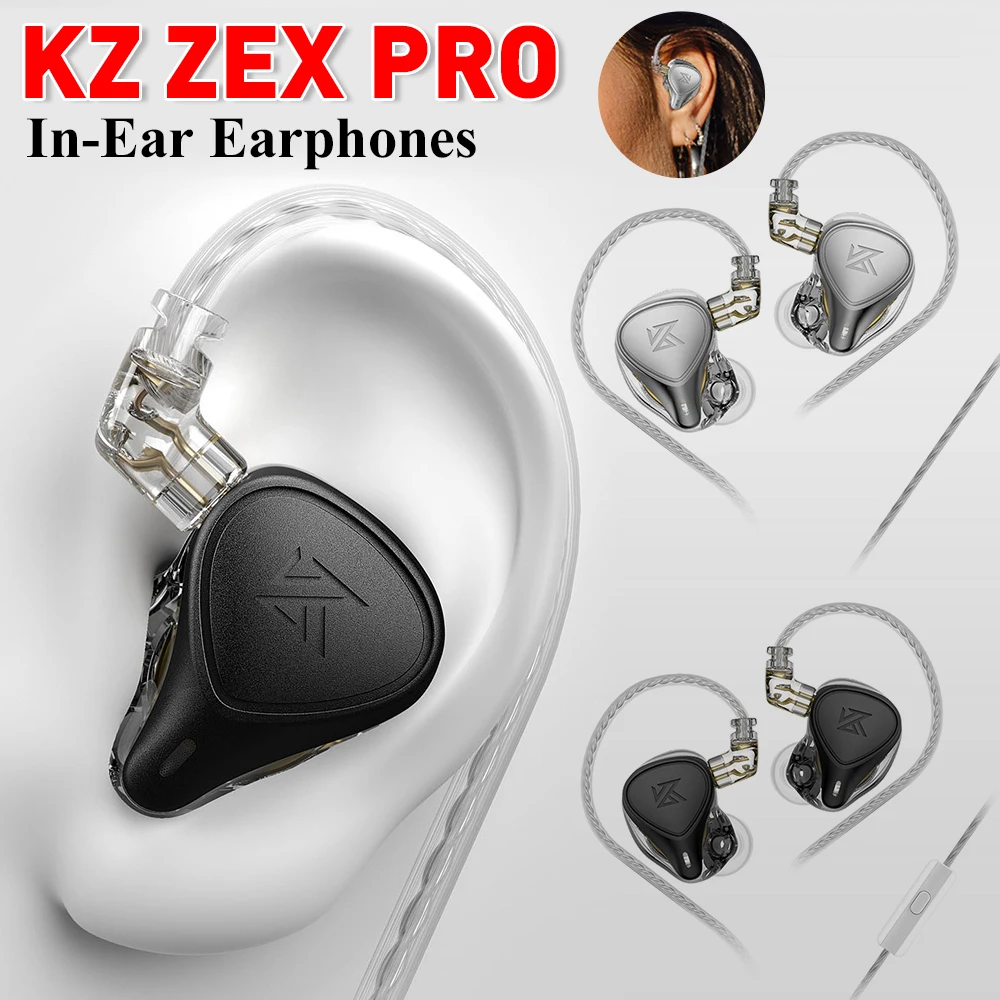 KZ ZEX Pro HIFI Bass Metal Hybrid In-Ear Earphones 3.5mm Jack Cable Wired Headset Earbuds Noice Cancelling Sport Game Headphones