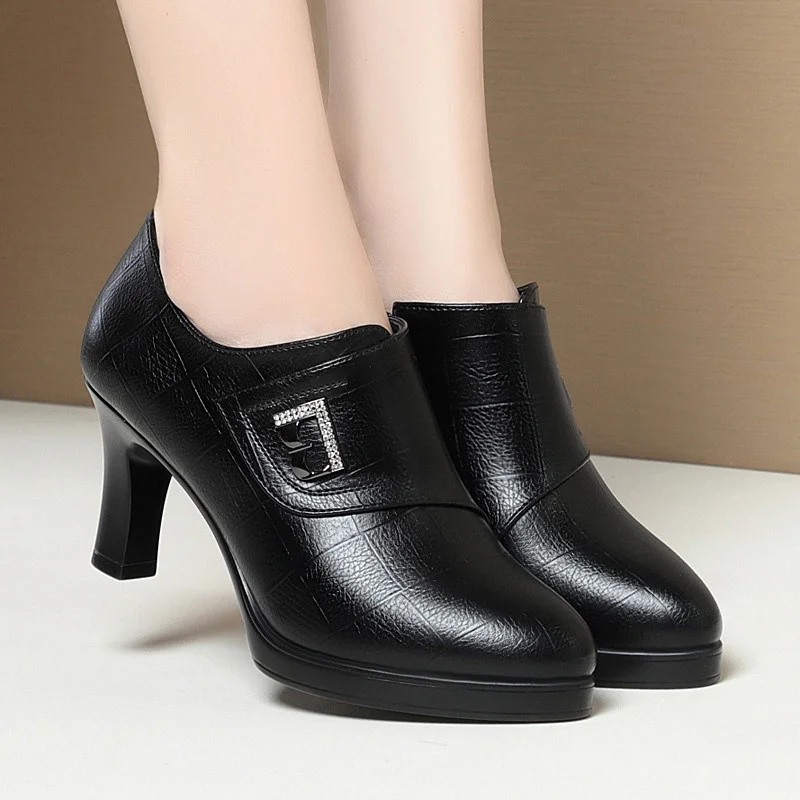 High Heels for Women 2024 Spring New Deep Mouth Soft Bottom Waterproof Business Formal Wear Office High Heel Leather Shoes