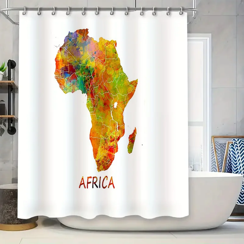 

Africa Map Shower Curtain African Wildlife Decor Bathroom Curtains World Travel Theme Home Decor Artistic Print Wall Hanging