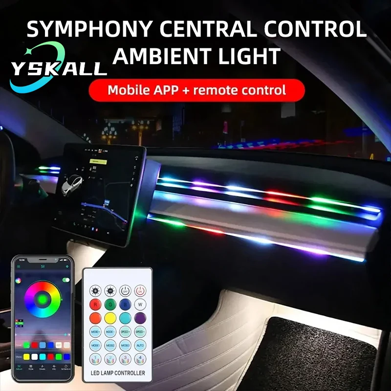 1/2/5/6 in 1 Car Interior Ambient Decorative RGB Rainbow LED Streamer Strip Universal Atmosphere Light USB APP Control Remote