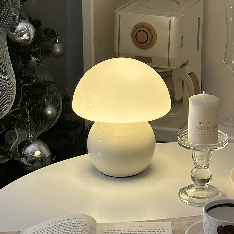 Mushroom Table Lamp Ceramic Eye Protection Bedside Lamp Cozy Bedroom Small Night Lamp