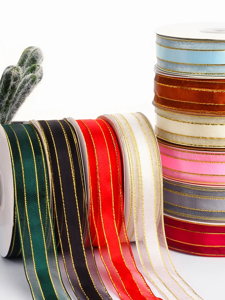 Satin Stripe Wired Ribbon for Home Decor, Gift Wrapping, DIY Crafts, 63/64 in X 49 Yards X 1 Roll