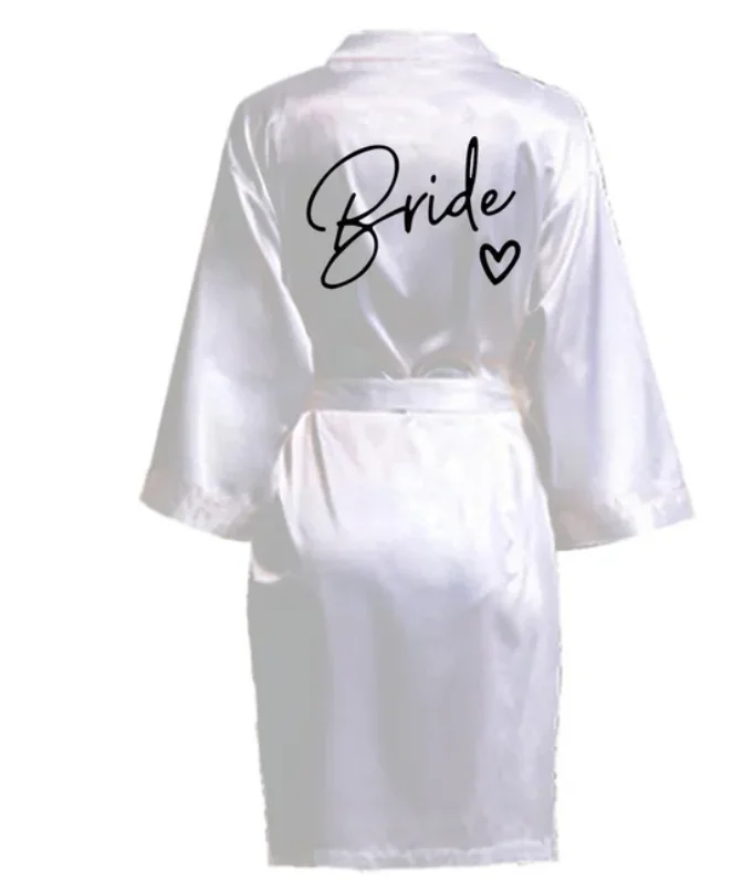 Wedding Party Team Bride Robe With Black Letters Kimono Satin Pajamas Bridesmaid Bathrobe SP003