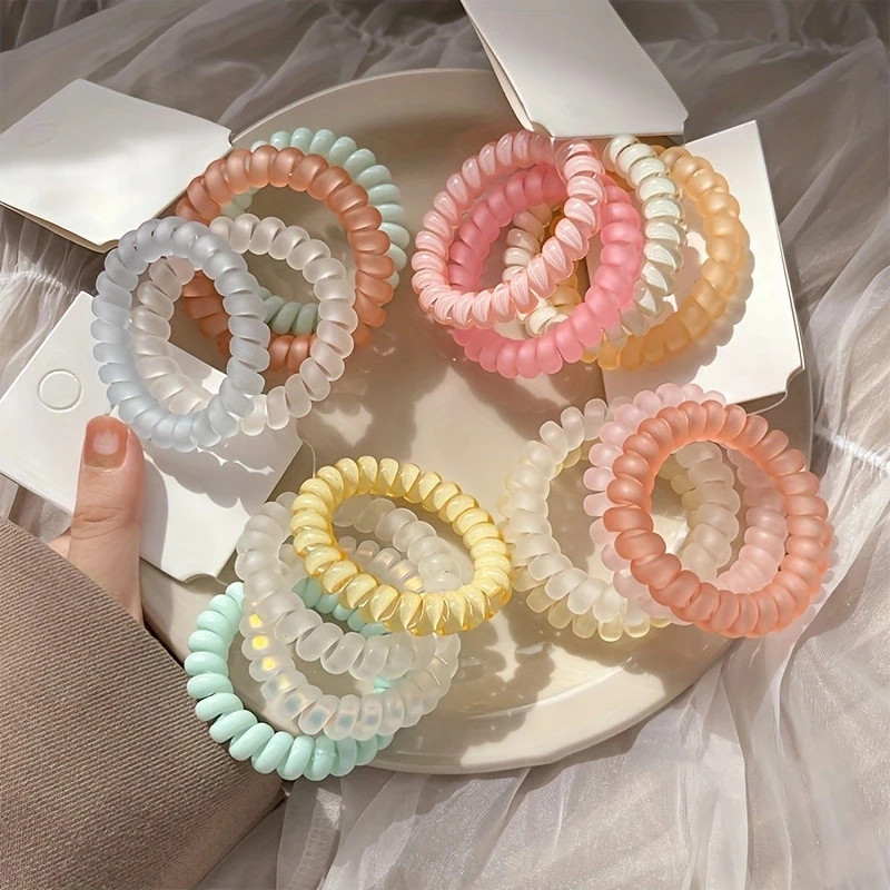 4pcs/set New Telephone Cord Scrunchies Spiral Hair Tie Ponytail Holder Rubber Bands Elastic Hair Band Women Hair Accessories