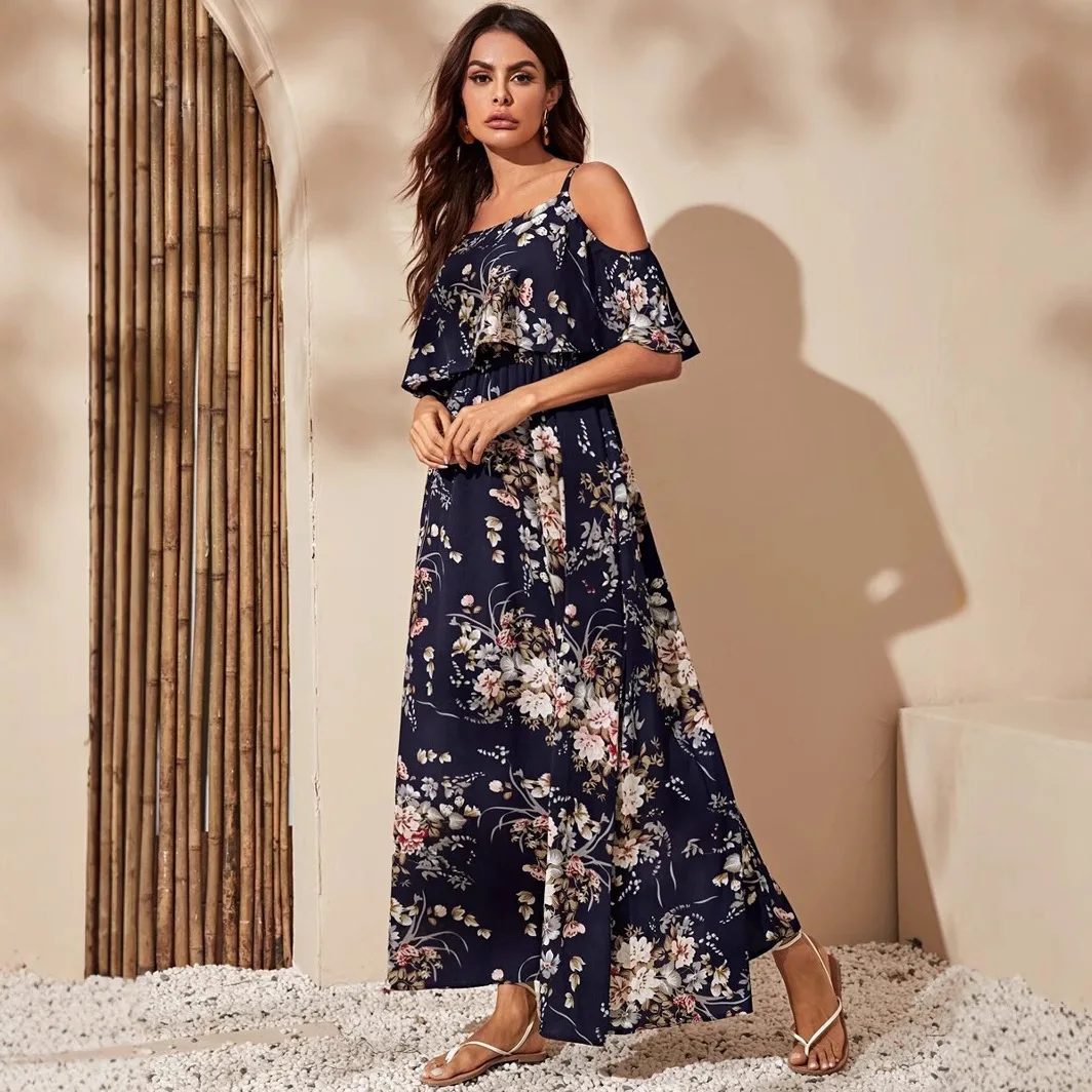 Vaion Sle bloemenprint Dr V-Ne chiffon midden taille Thi gebreide jurk zomerseizoen Chinese oorsprong Dames Faion