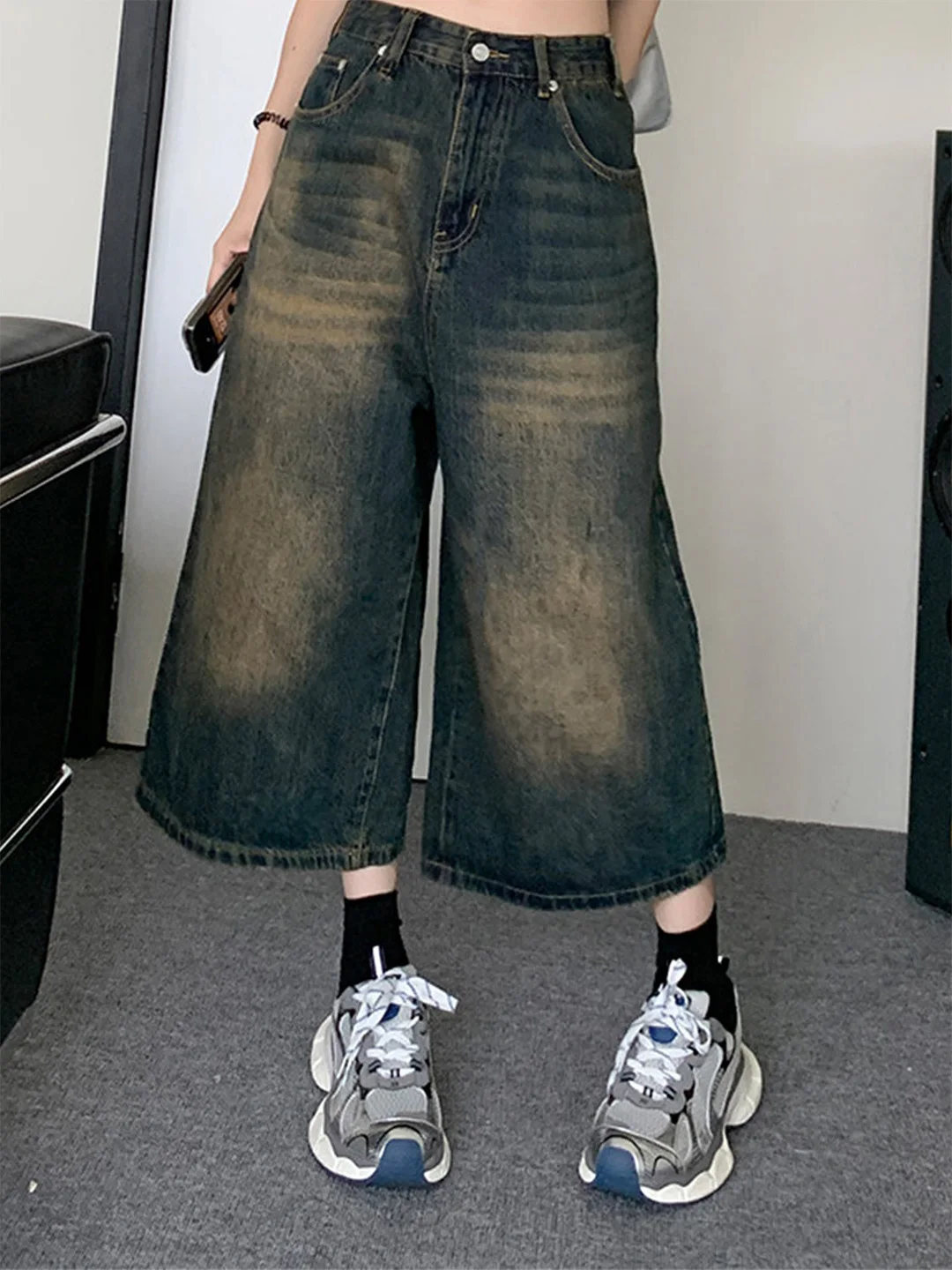 

High Waist Wide Leg Seven Inch American Style Retro Denim Jeans Women's Summer New Loose Fit High Street Fashion Ladies' Jeans