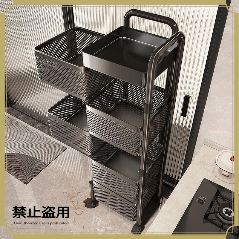 Rotating Storage Rack Floor Standing Multi-Tier Kitchen Organizer for Snacks Vegetables Spices