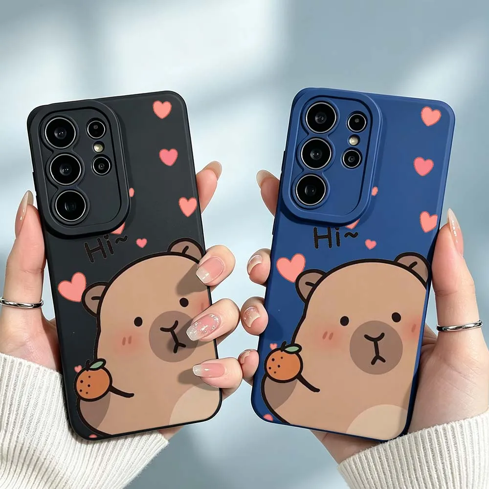 Cartoon Capybara Heart Orange Cover For Samsung Galaxy S26 S25 S24 S23 S22 S21 A55 A54 A35 A15 Ultra FE Plus Phone Case