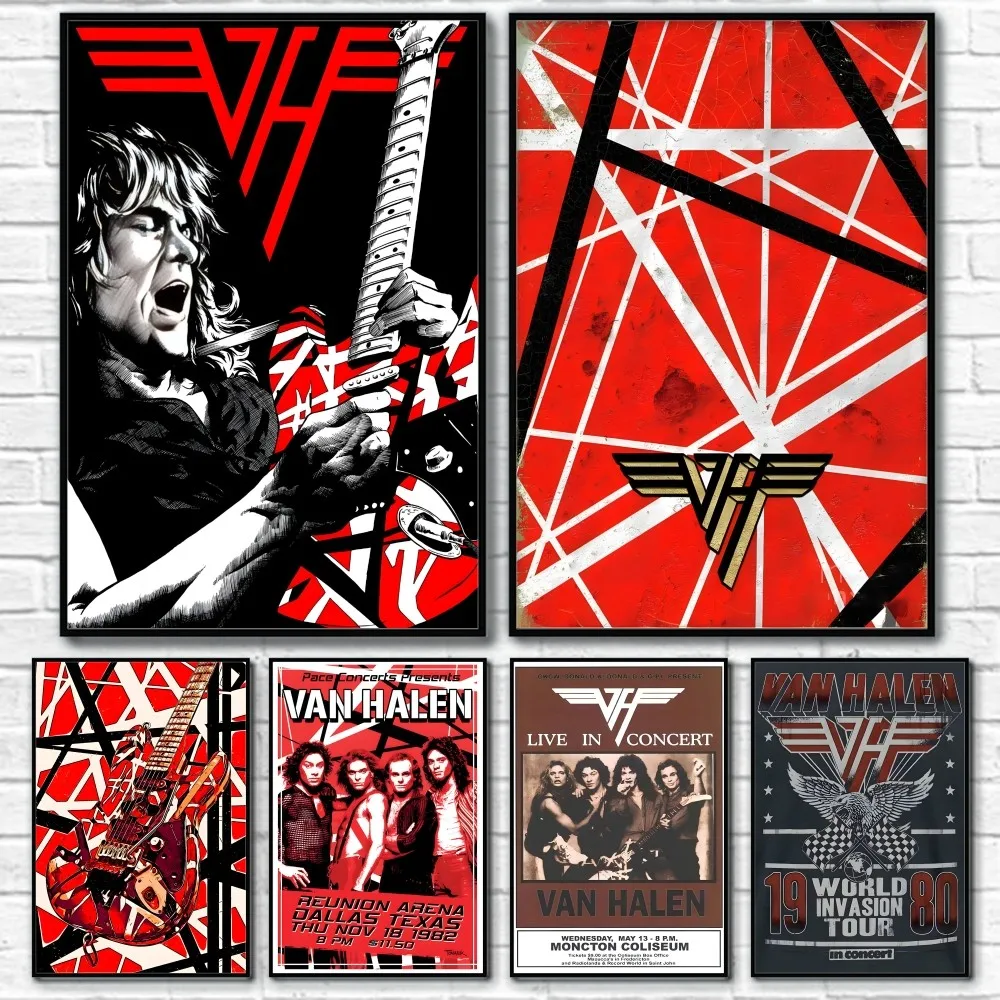 V-Van Halen Rock Roll Band Retro Poster Sticky Wall Art Printing Waterproof Home Living Bed Room Bar Aesthetic Decor