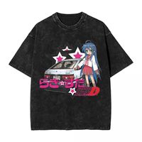 Lucky Star Konata Intitial D Washed T Shirt Streetwear Hip Hop T-Shirts Anime Tees Tops for Men Women Cotton Harajuku Graphic