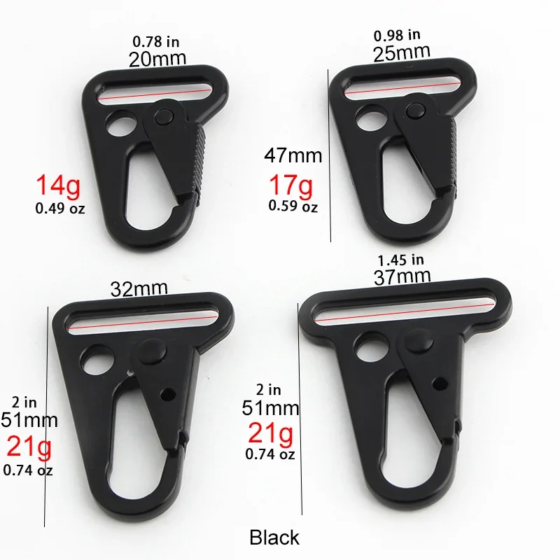 2PCS thickened black keychain zinc alloy buckle metal carabiner clips hooks for paracord sling outdoors backpack