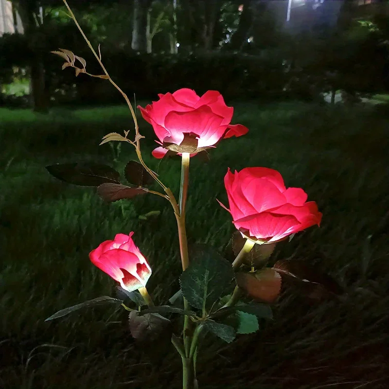 Luces solares de flores para jardín, luces de rosas impermeables para exteriores, decoración de jardín para el Día de San Valentín, fiesta de boda,