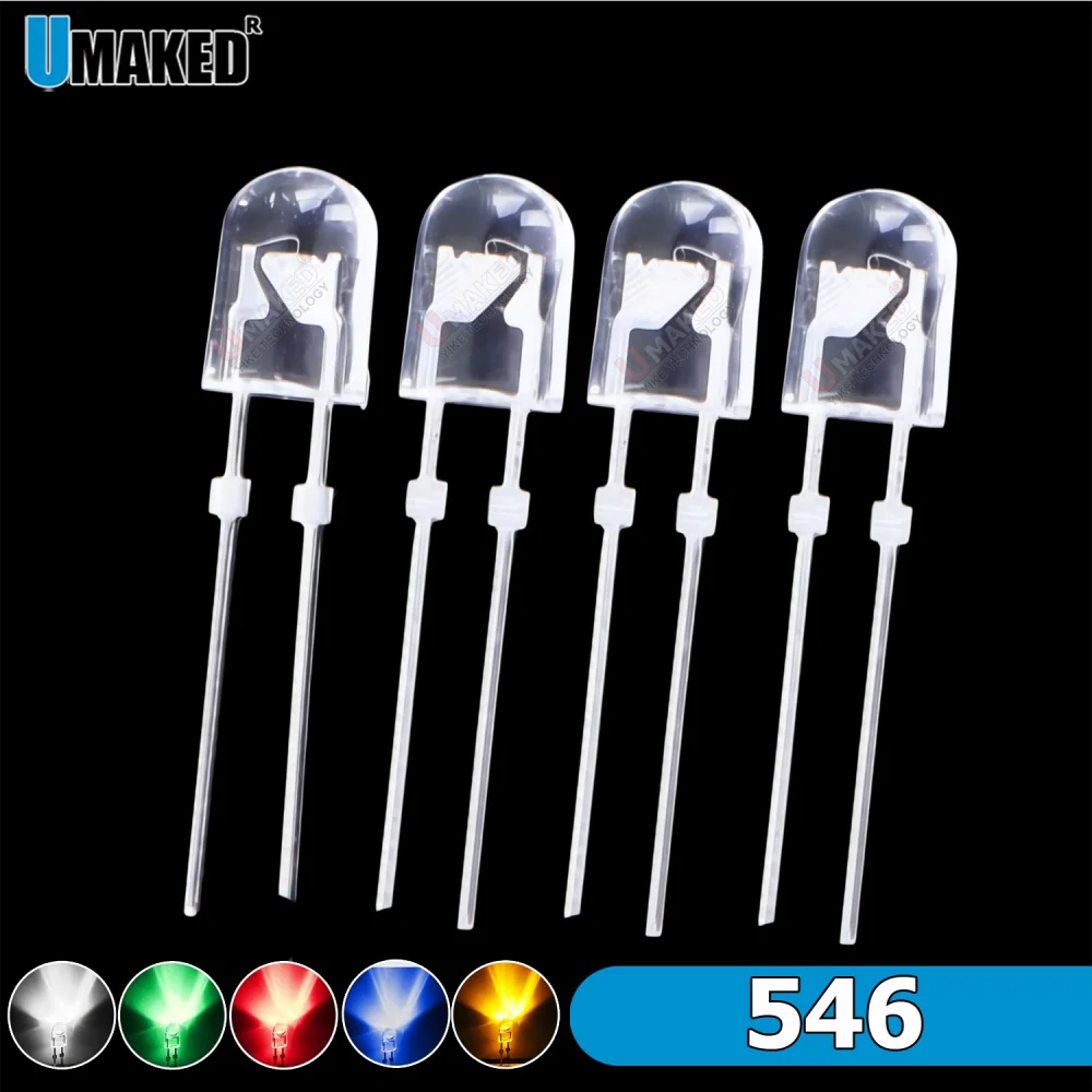 1000pcs Clear LEN 546 Oval LED Emitting Diode Lamp 504 White Red Green Blue Yellow  Color Indicator DIY Low Power Consumption