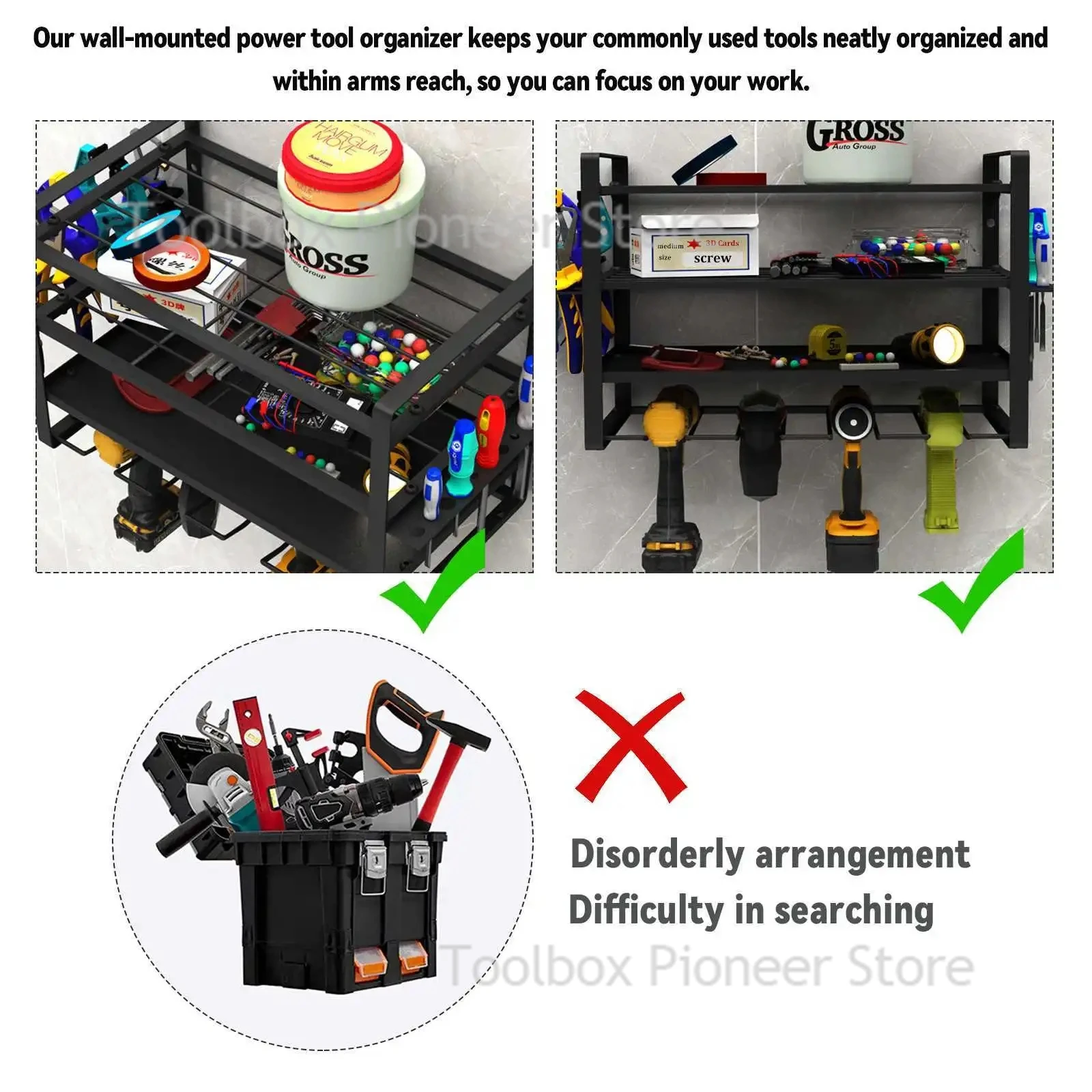 Scaffale per organizer per utensili elettrici a mano Armadietto per attrezzi galleggiante a parete Supporti per trapano elettrico resistenti per rack per garage da officina