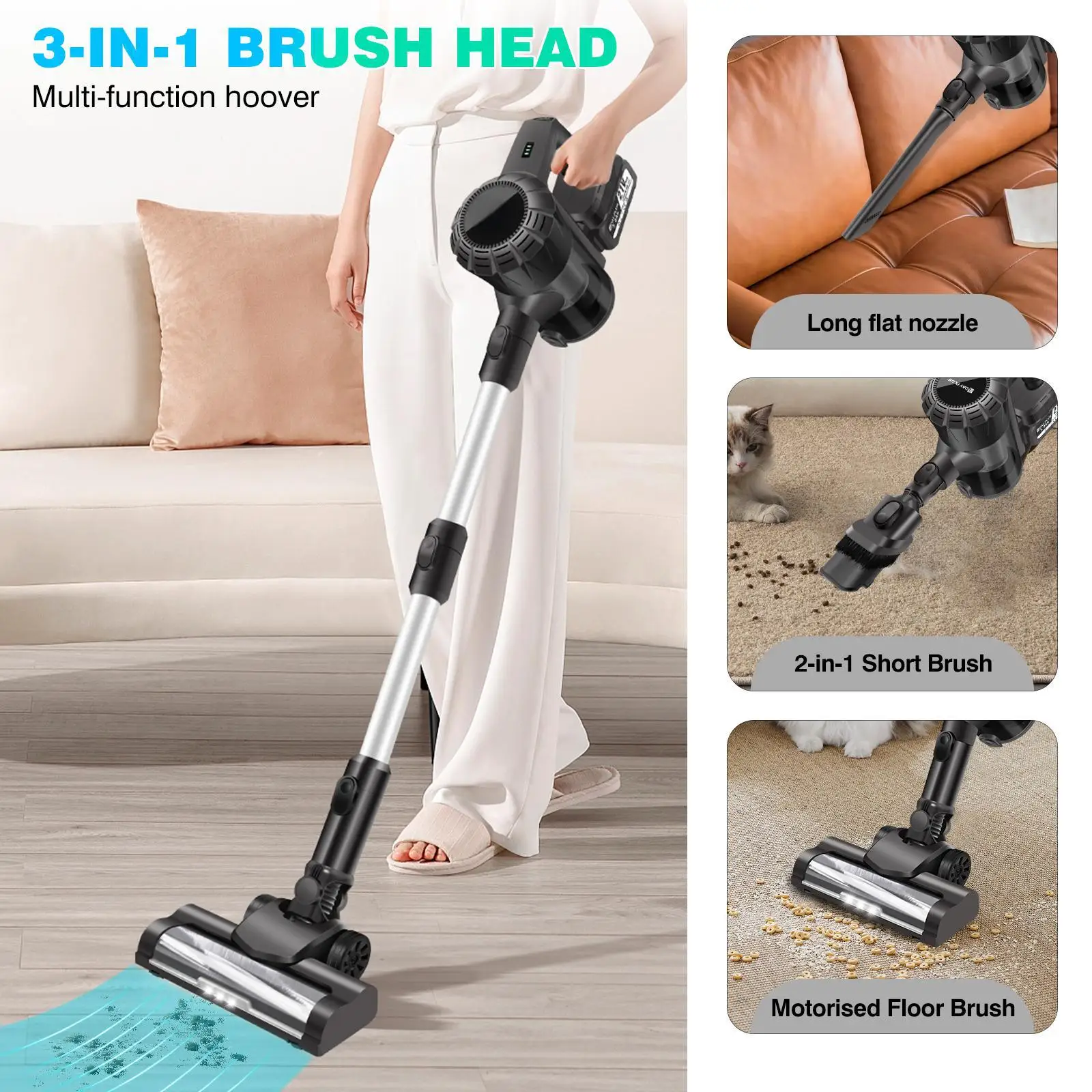 Rechargeable Lithium Battery Cordless Vacuum Cleaner Multi Nozzle Handheld Efficient Home Cleaning Machine