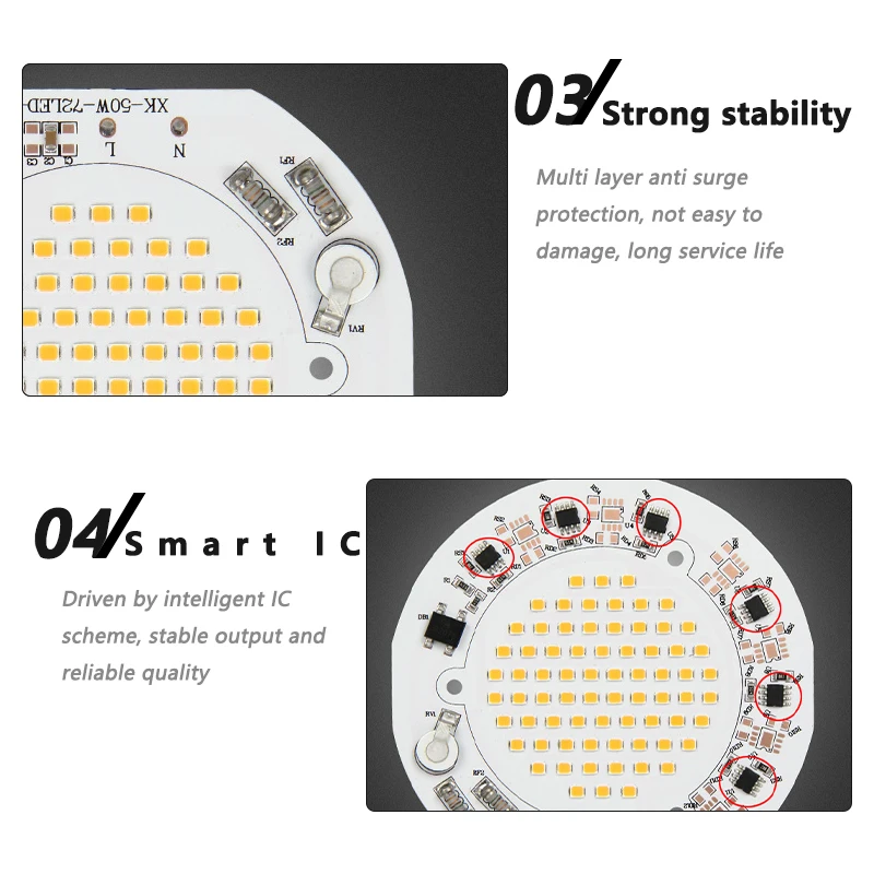 Chip LED 50W AC 85-265V wysokiego napięcia DIY sterownik bezpłatne źródło światła DOB płyta okrągła średnica 100mm ciepły zimny biały do lampy przy