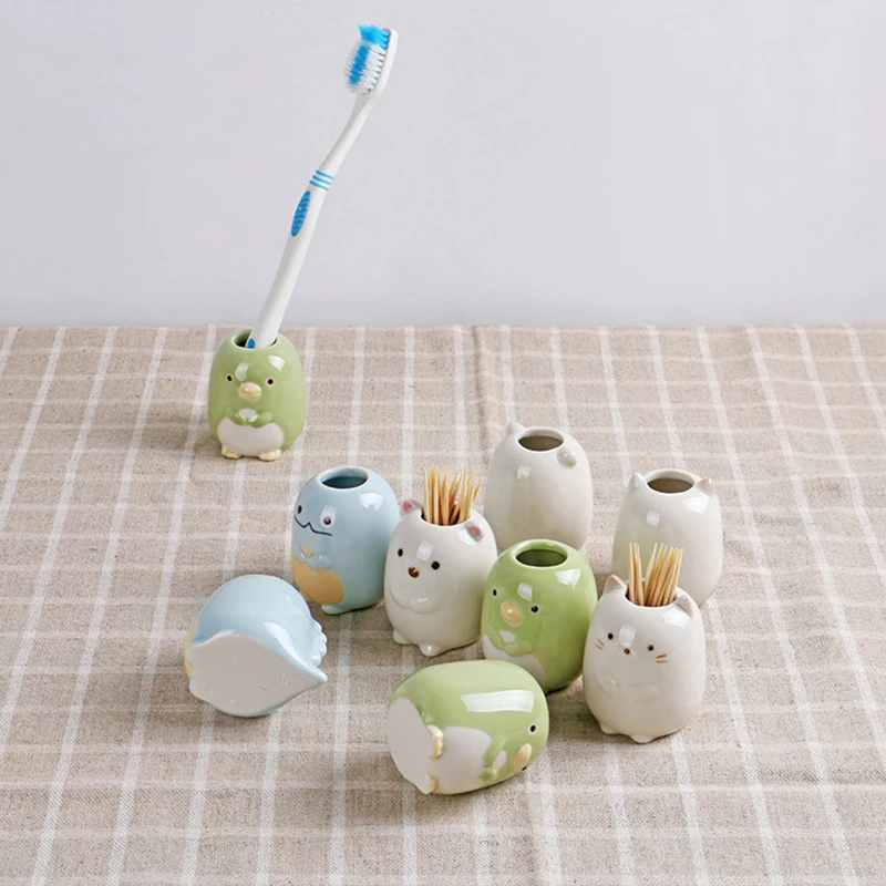 Ceramic Animal Toothbrush Holder Toothbrush Holder Multi-Function Storage Stand Makeup Pen HolderFor Home Bathroom Decoration